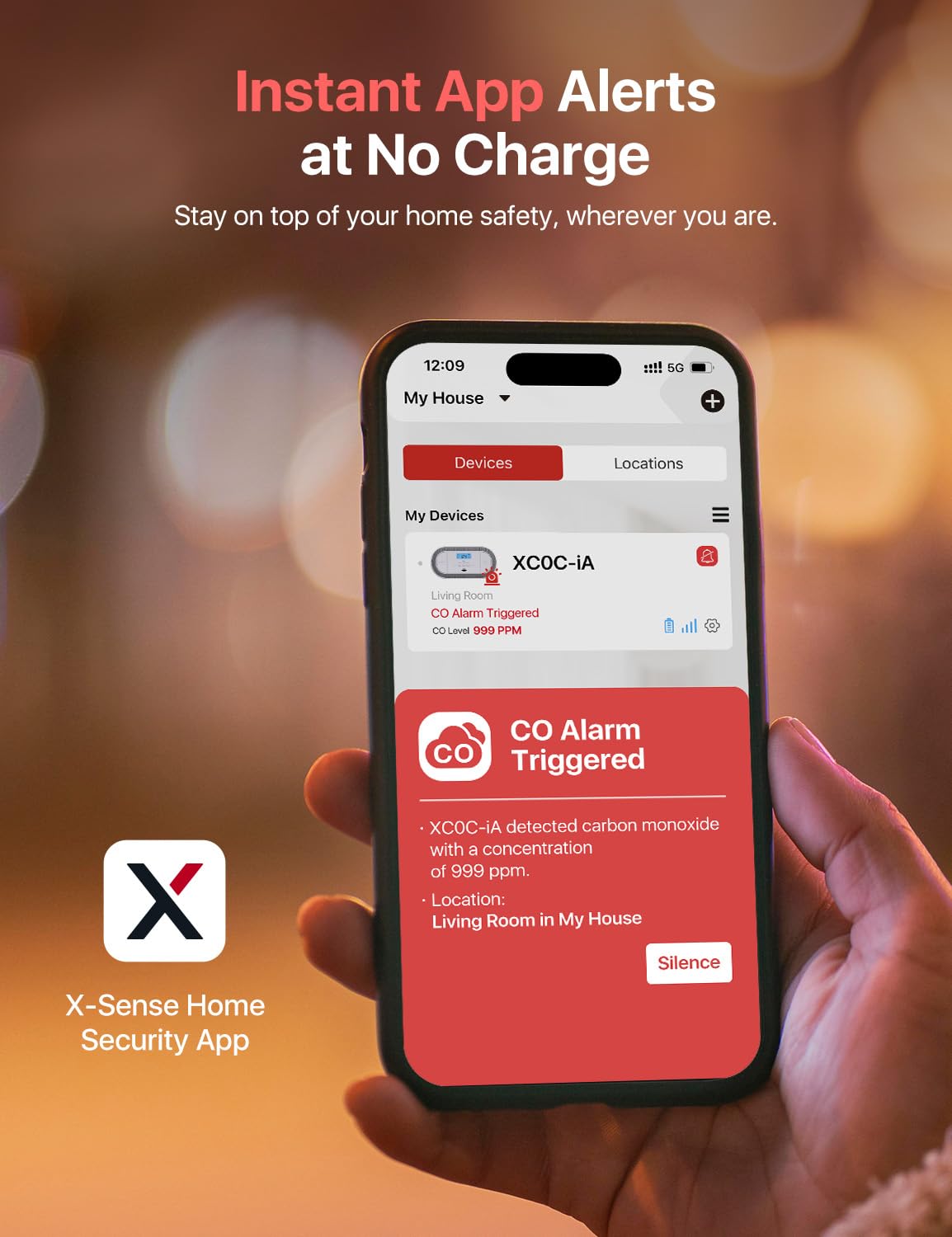 X-Sense Wi-Fi Plug-in Carbon Monoxide Detector with AAA Battery Backup, No-Cost App Notifications, XC0C-iA, 1-Pack