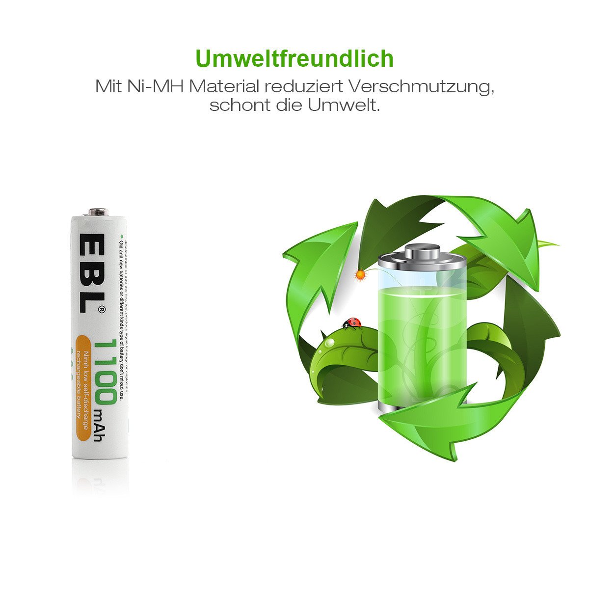 EBL 4 Stück 1100mAh NI-MH Akkus AAA Mirco Wiederaufladbare Akkus