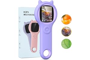 ASHFLY 100X Magnification Microscope- Handheld Microscope for Kids，Your Little Scientist Miniscope -Toy for 3-12 Years Old （Purple）