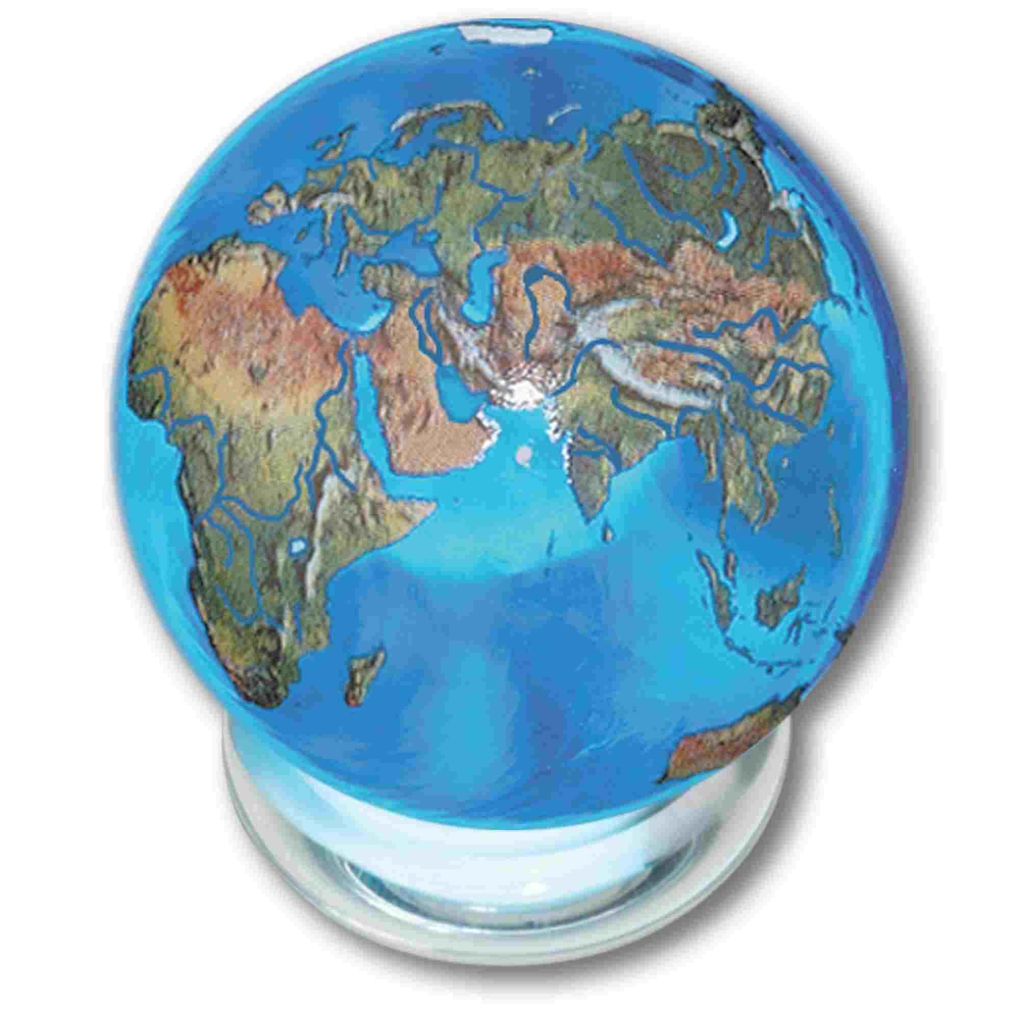 Aqua Crystal Earth Sphere with Natural Earth Continents, Glass Stand Included, 1.4 Inch Diameter by Marbles, Globes & Gifts