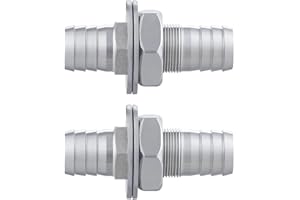 Enoch's Land 1/4" Hose Barb Thru-Bulk Bulkhead Fitting,304 Stainless Steel Straight Hex Union Fitting for Air Water Fuel 2 Pcs