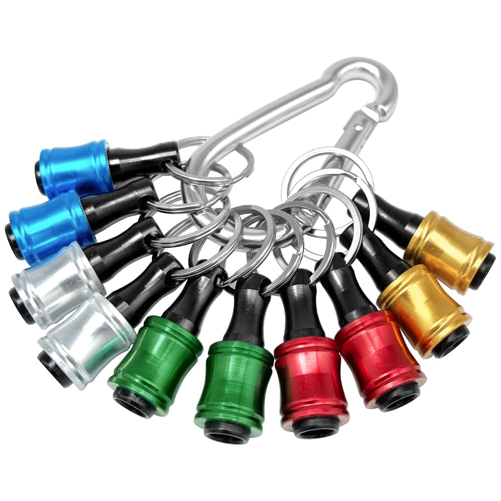 Saipor 10PCS Keychain Extension Bar Screwdriver Bits Holder Set Portable Aluminum Alloy Drill Screw Adapter Key Ring Quick Release Extension Bar for 1/4 inch Hex Shank Bits