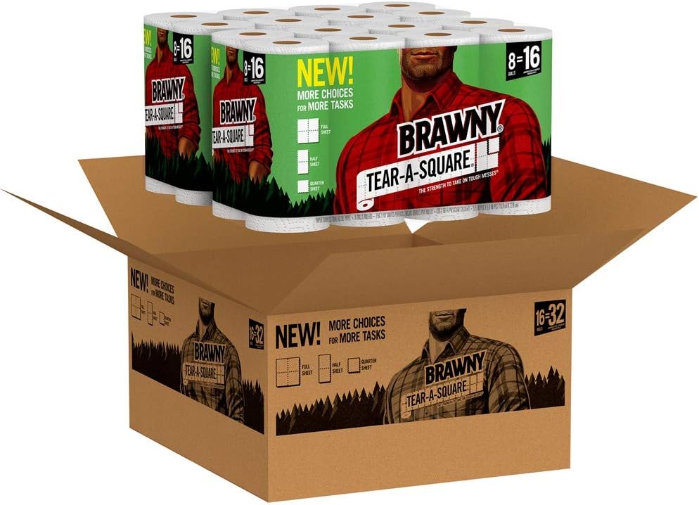 Brawny Tear-A-Square Paper Towels, Quarter Size Sheets, 16 Count of 128 Sheets Per Roll: Health & Personal Care
