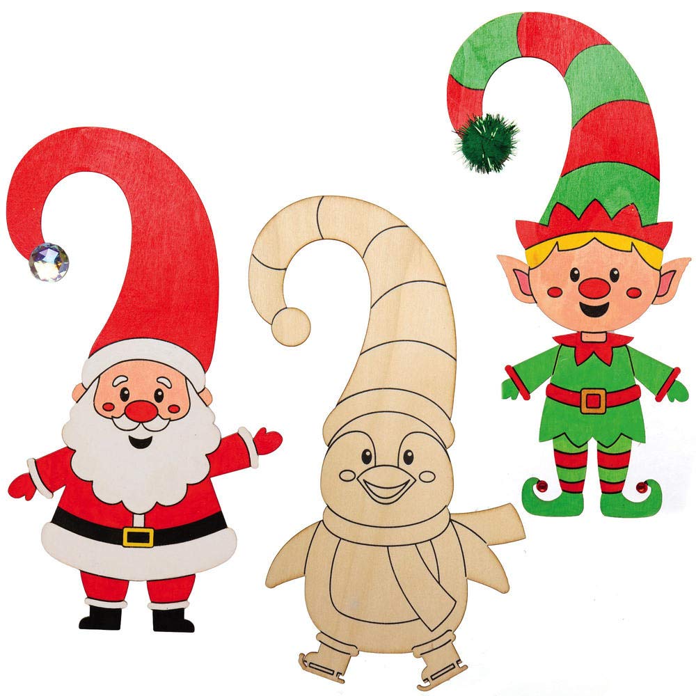 Baker Ross AX487 Christmas Characters Door Hangers - Pack of 5, Wooden Festive Crafts for Kids to Colour in, Decorate and Display