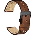 WOCCI 19mm Old-fashioned Watch Band for Men, Top Grain Leather, Black Matte Buckle (Caramel Brown)