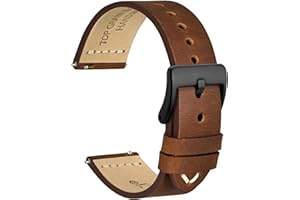 WOCCI 22mm Old-fashioned Watch Band for Men, Top Grain Leather, Black Matte Buckle (Caramel Brown)
