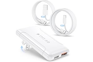 50W Flat USB C Charger Block, 2-Port Slim Type C Wall Charger Fast Charging Cube with USB C Charging Cables,Foldable Multipor