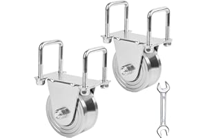 MINDOUB 2 Pack 4" V-Groove Wheels with Double Sealed Bearings Heavy-Duty Solid Steel Bolted External Mount Bracket, for Inverted V-Shape Rolling Track Gates, up to 3500 lbs Capacity No Welding