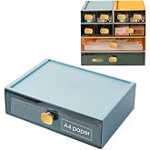 DETEIN Stackable Desk Organizer Drawer 13"Wx9"Lx3.3"H Large Desktop Storage Drawers for Printer Paper Clear Stacking Storage Organizer Box for Office, Home, Stationery, Bathroom (Blue, L)