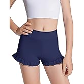 HASMES Girls Athletic Ruffle Shorts High Waisted Biker Shorts Dance Yoga Gymnastics 5-14Y