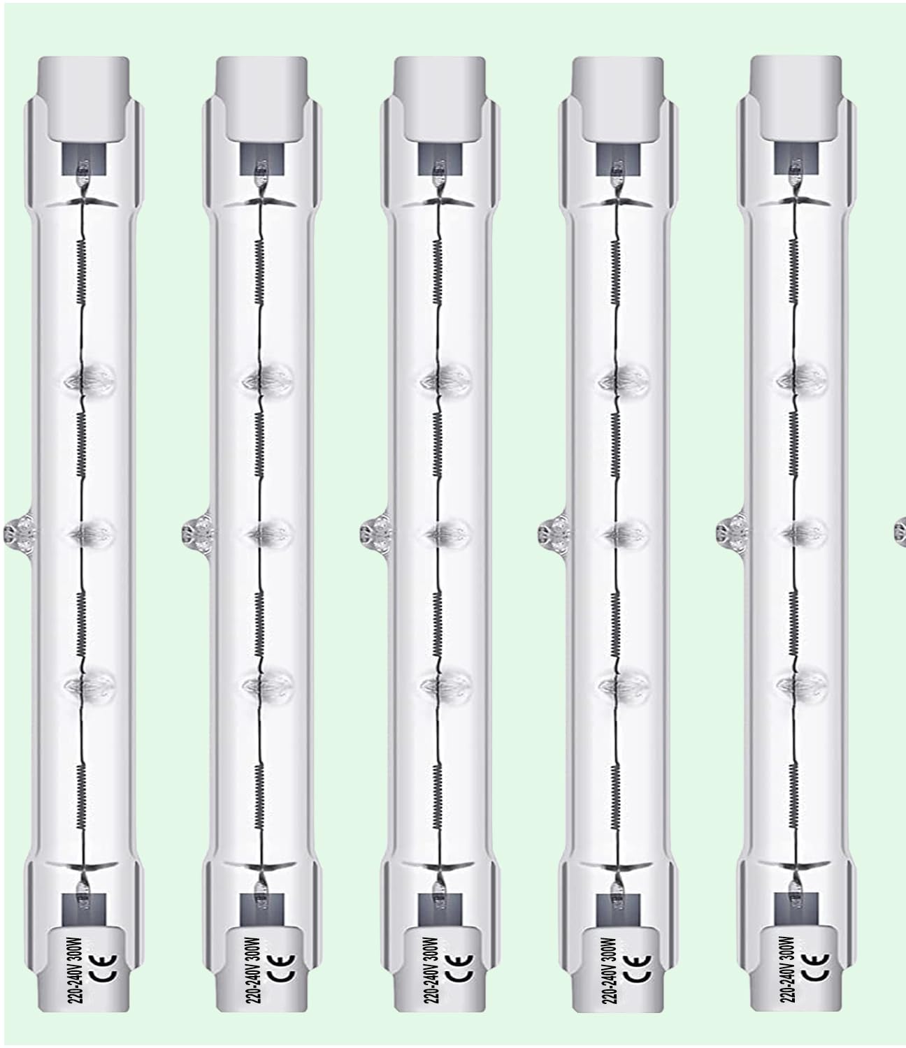 Vinaco 5 Pack 300W Dimmable R7S Halogen Bulbs - 118MM, 2800K Warm White, 5500LM, Long Lifespan for Security Landscape Light