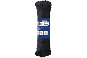 MERIANE Black Nylon Rope 1/8inch 100FT – Multipurpose Solid Braided Rope – Ideal Use for Camping, Clothesline, Marine, Flag Line – Abrasion & UV Resistant – Shock Absorption Rope for Indoor Outdoor