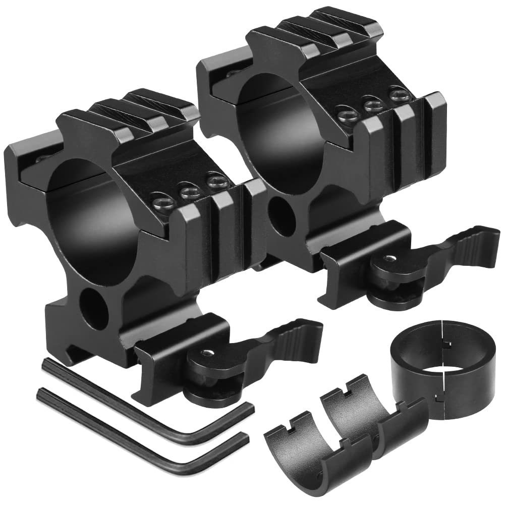 BILLION DUO Industrial Grade Triple Sides 20 mm Rail Scope Rings, 30mm/1" 25.4mm Tactical Precision Scope Mount QD Mount Base | 64 mm Height