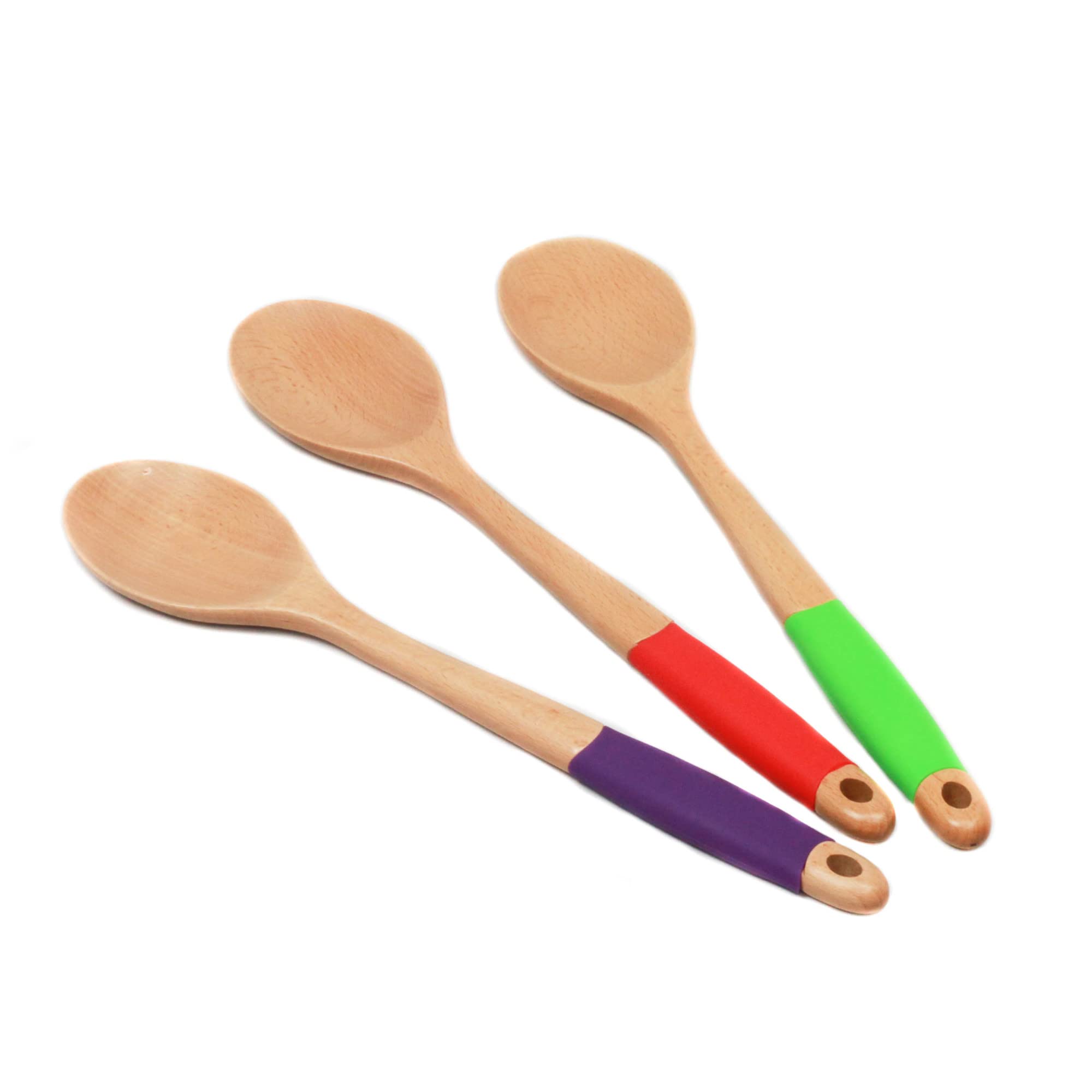 Chef Craft 42101 Premium Silicone Handle Wooden Spoon Set, Wood, Rainbow