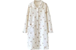 Nightgowns for Women Cotton Snap Front Housecoat Long Sleeve Housecoats with Pocket Buttons Up Printed Warm Loungewear