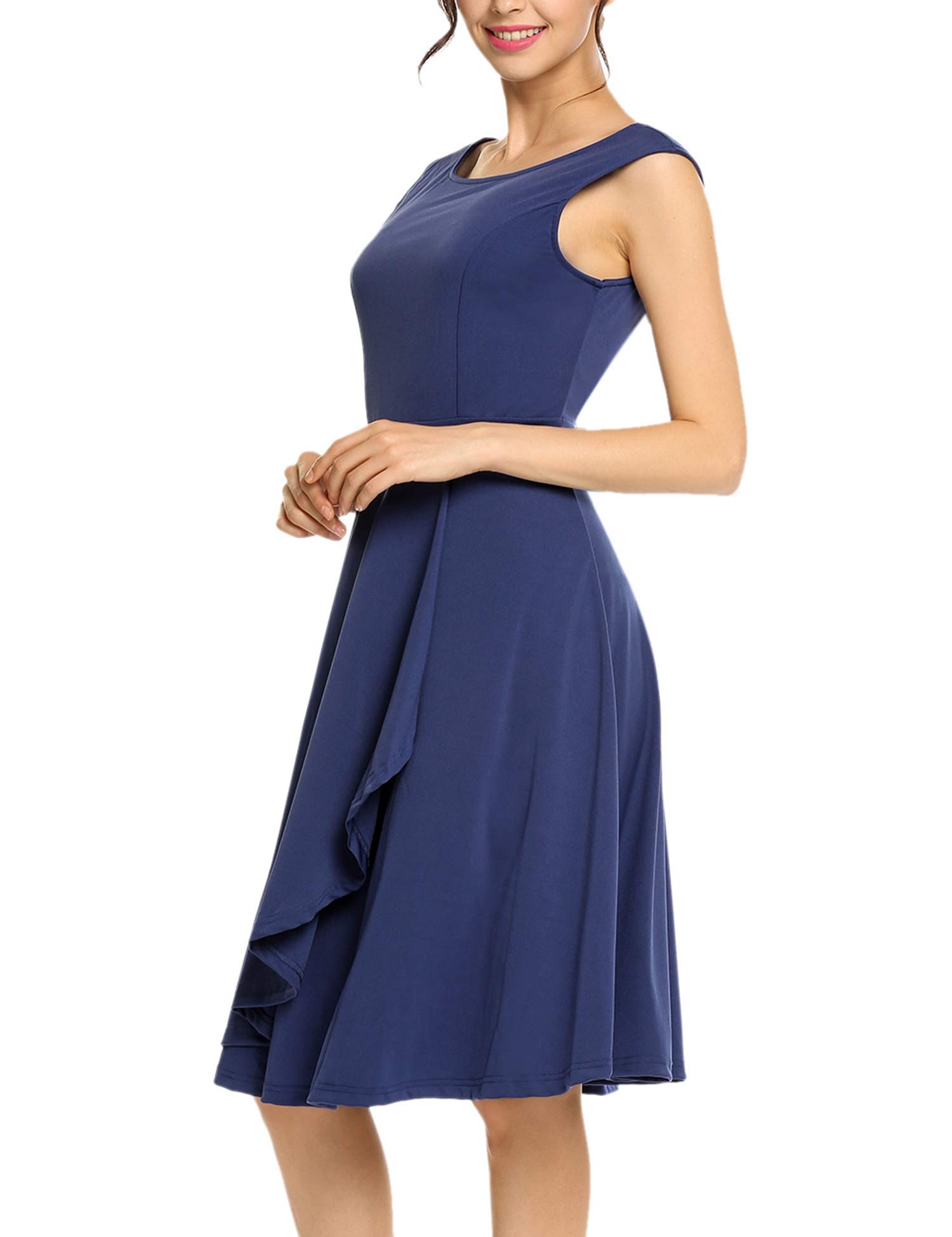 Misakia Summer Dress for Ladies Round Neck Knee-Length Casual Short Dress Navy Blue