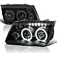 Spec-D Tuning Glossy Black R8 Style Projector Headlights w/Fog Lamps Compatible with 1999-2005 VW Jetta/Bora Mk4, Left + Right Pair Headlamps Assembly