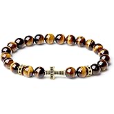 COAI Cross Bracelet for Men Women, Black Tourmaline Tiger Eye Beaded Bracelet for Men Women