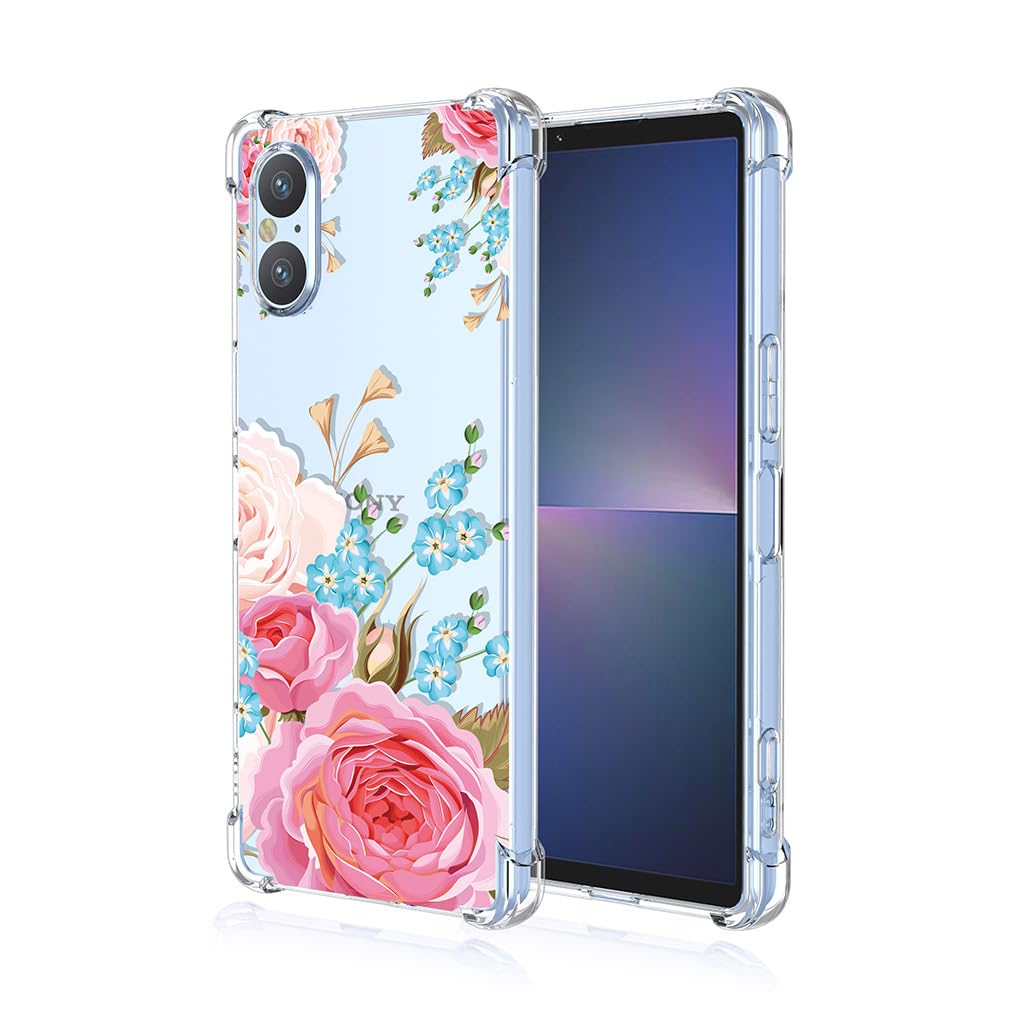 SEAHAI Case for Sony Xperia 5 V, Ultra Thin Soft Silicone Clear Back TPU Bumper Shockproof Cover Fashion Flowers Graphic Colorful Skin Slim Case - Peony