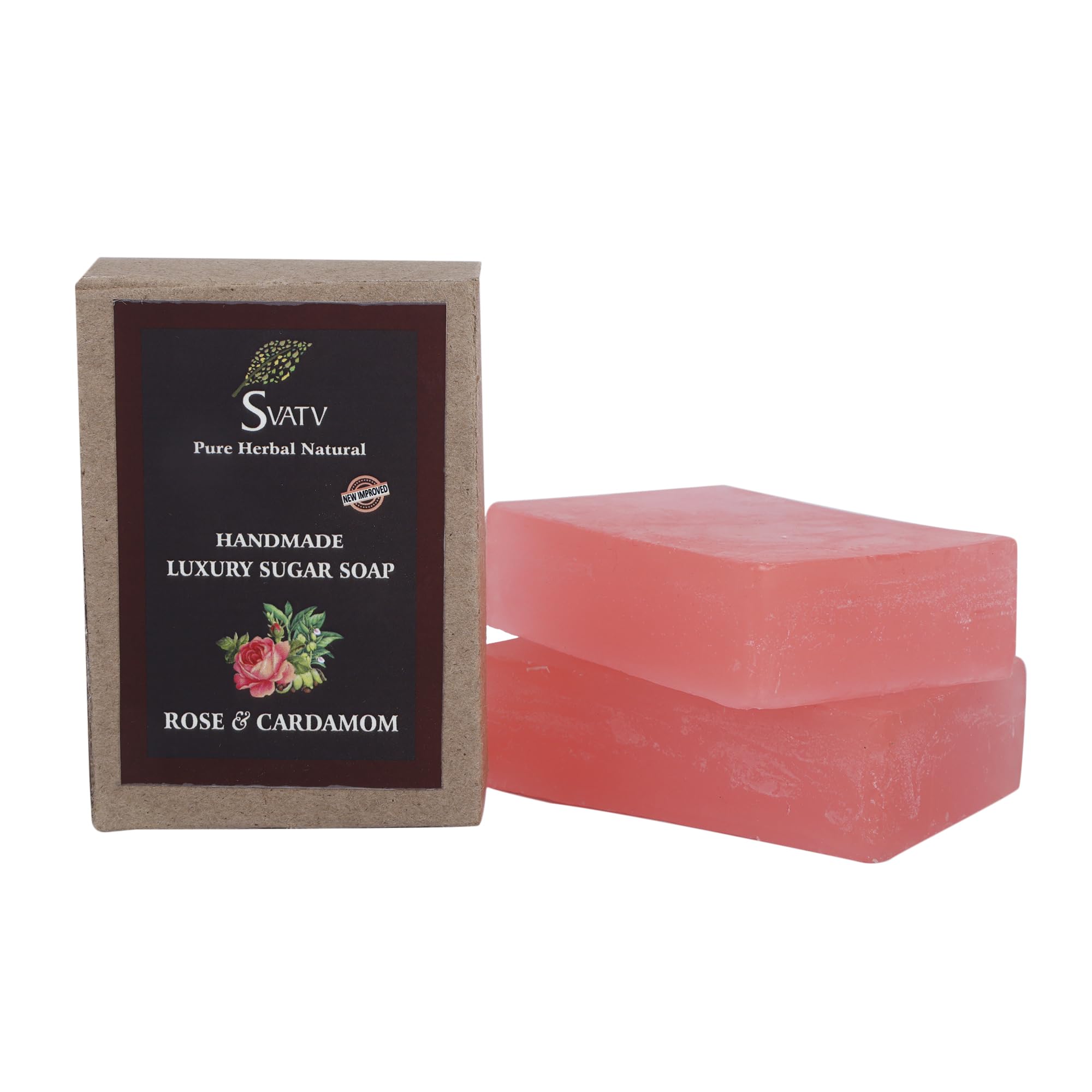 SVATV Soap Rose & Cardamom - Best Exfoliating Bar, Traditional Ayurvedic Herbal Soap For All Skin Type - 125 Grams x 2 Bars
