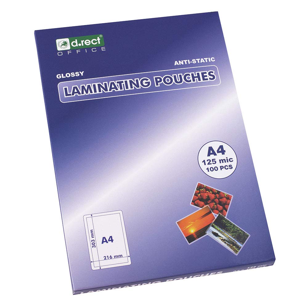D.RECT Sheets to Laminate A4 - Pack of 100 Units Laminating Pouches 125Microns 2x125 (250) - Glossy -Transparent - Durable Laminated - Lamination for Long-Lasting Documents