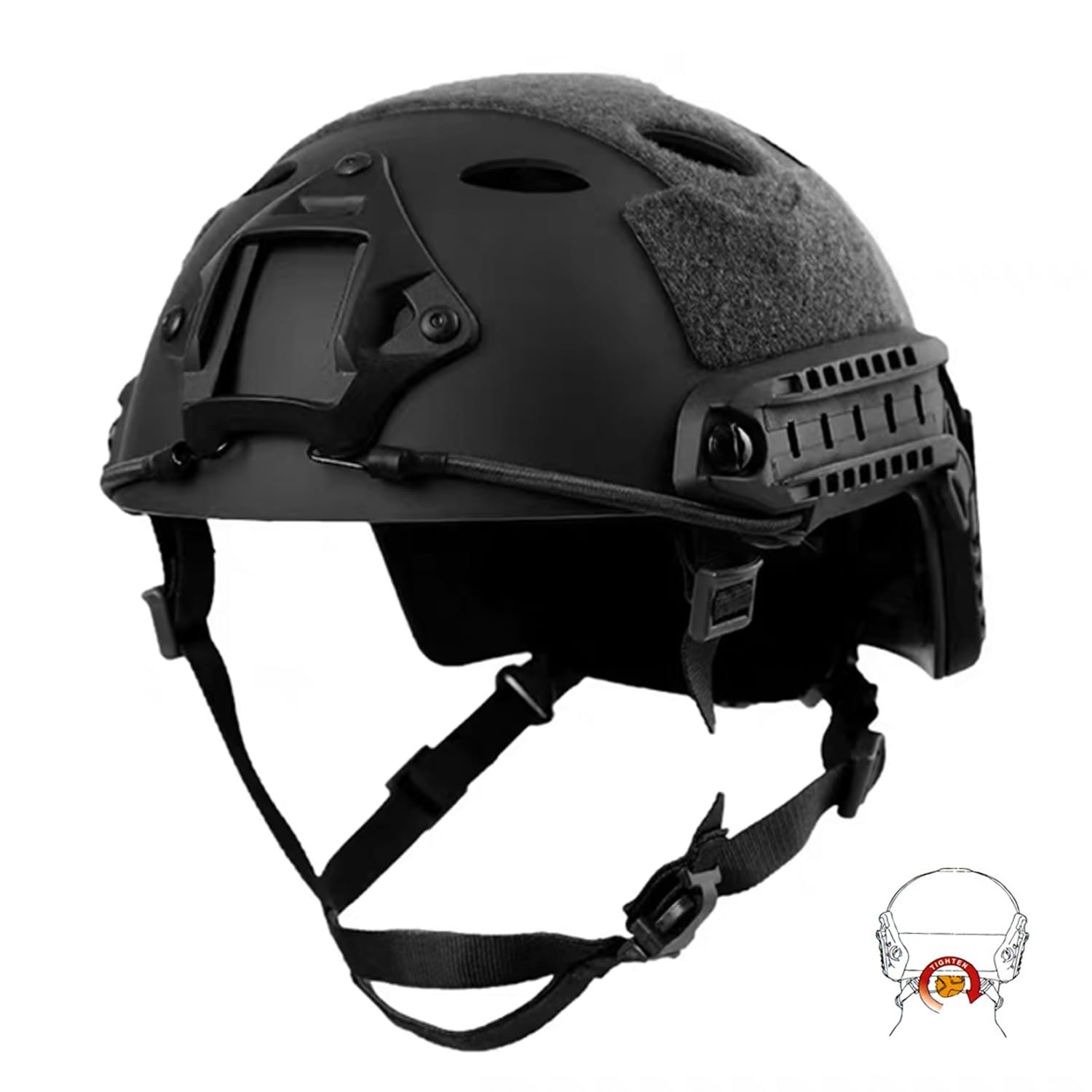 Tactical Helmet, Airsoft Army Military Style PJ Type Fast Helmet with NVG Mount Goggles for CQB Paintball (Adjust+BK)