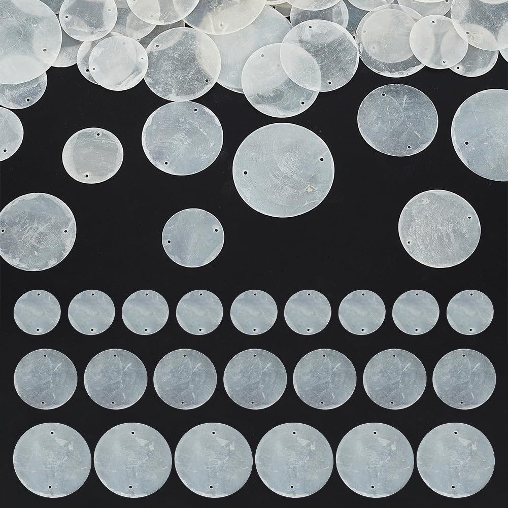 INFUNLY 150pcs Pearl White Round Natural Capiz Shells Crafting with 2 Holes DIY Windchimes for Home Window Garden Yard Patio Decor