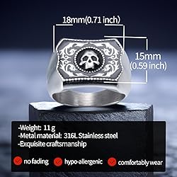 ELFASIO Vintage Ring Stainless Steel Gothic Skull