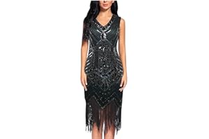 Uillui Womens Vintage 1920s Cocktail Dresses Elegant Sequined Flapper Dresses 20s Fringe Mini Dresses Short Prom Party Dress
