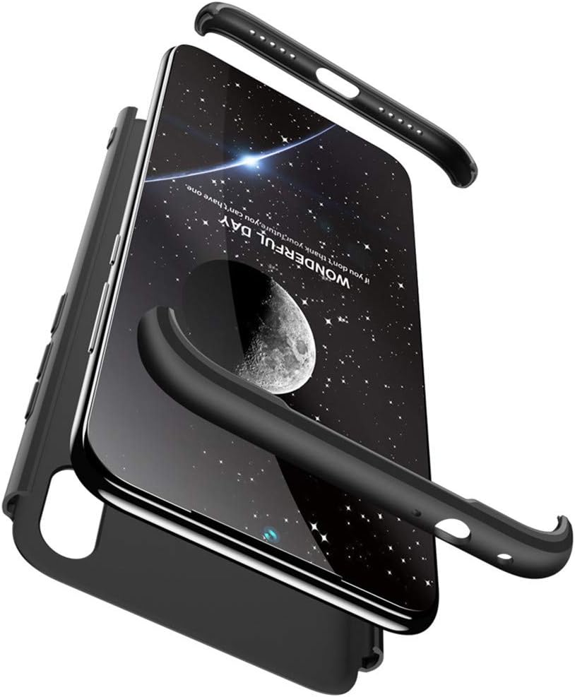 Ttimao Compatible with Xiaomi Redmi Note 7 Case PC Hard Case [Tempered Glass Screen Protector] Ultra-Thin Shockproof 360 ° Bumper Cover 3-in-1 Protective Cover (Black)