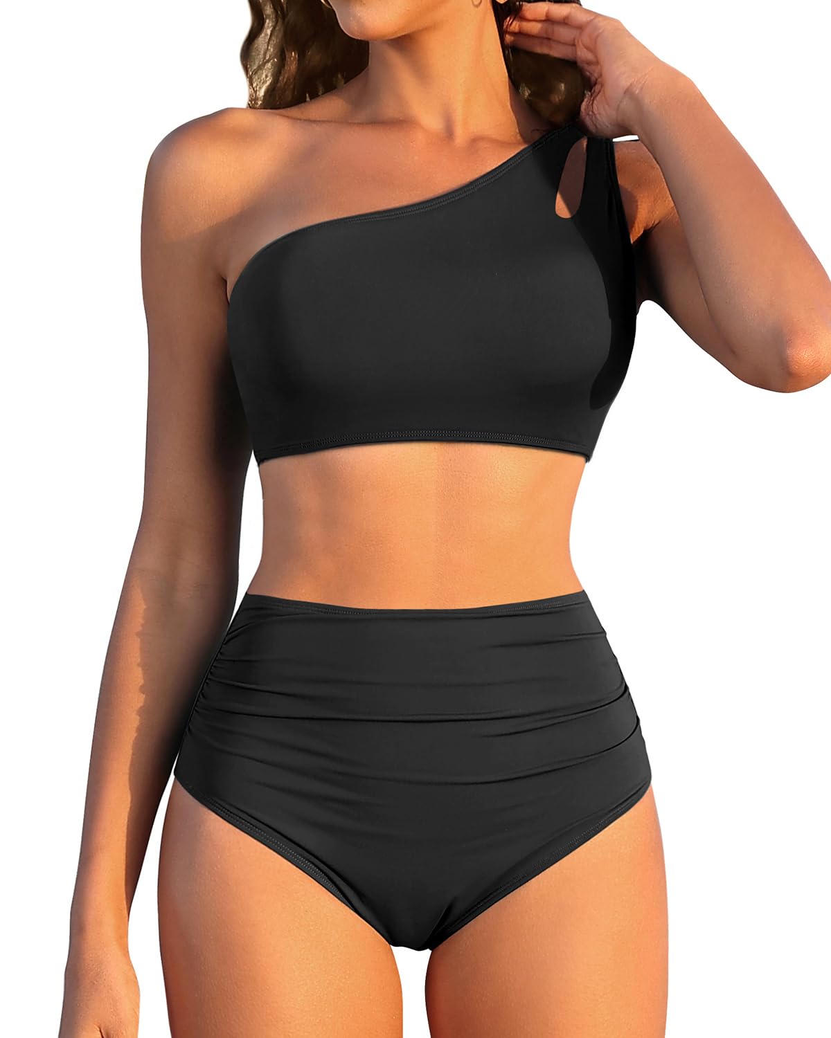 Photo 1 of ***BOTTOMS ONLY***** Women High Waisted Bikini - One Shoulder Bathing Suit Tummy Control BOTTOMS ONLY Swimsuit 2025 Black X-Small