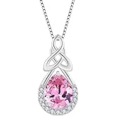 FJ Celtic Knot Necklace 925 Sterling Silver Infinity Teardrop Birthstone Pendant Irish Good Luck Jewelry for Women