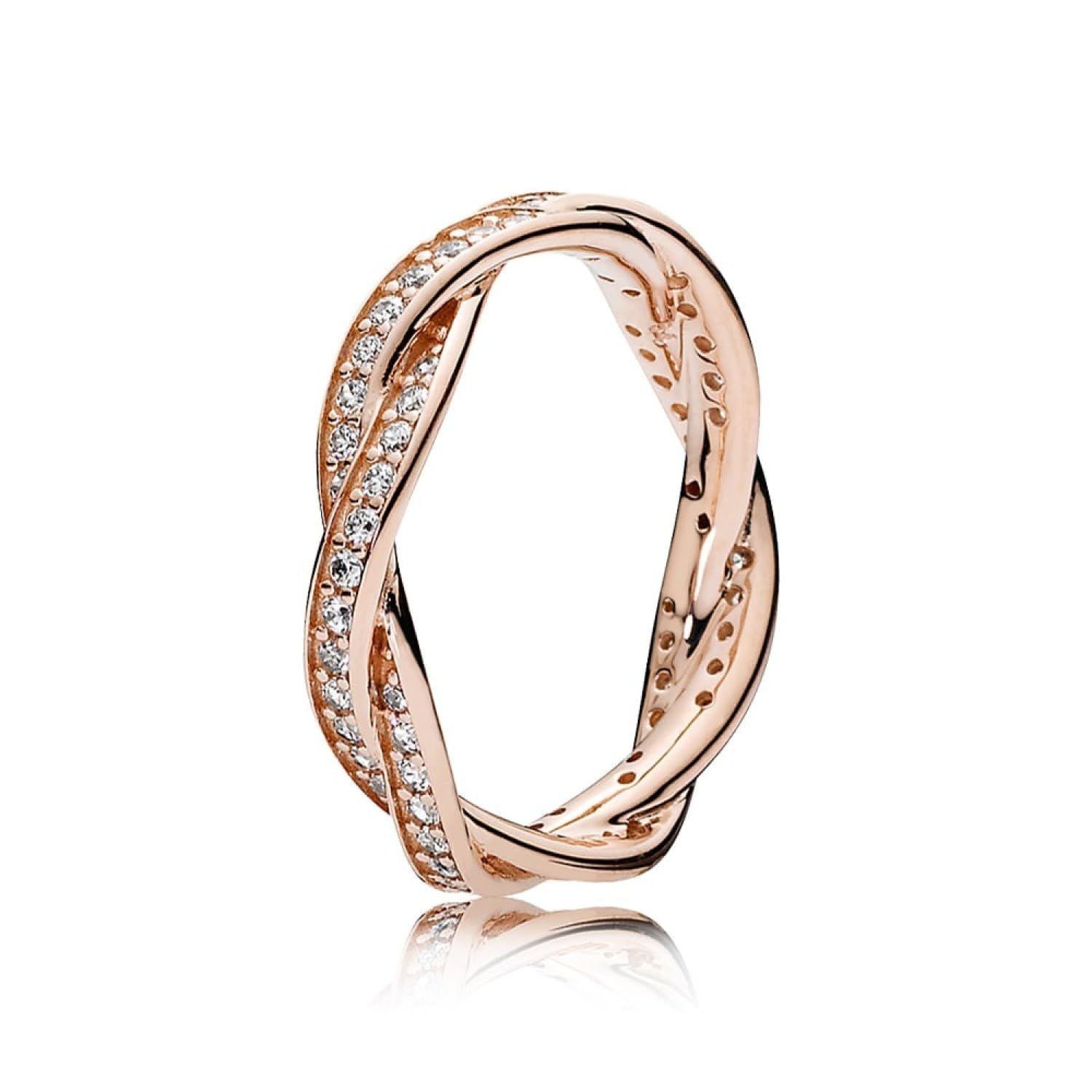 Pandora Timeless Braided 14k rose gold-plated ring with clear cubic zirconia, 52