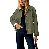 Yeokou Women Oversize Trench Coat Plaid Lining Lapel Button Down Casual Crop Jacket Outwear with Pockets