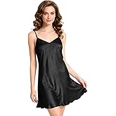 SGMSILK 19 Momme Mulberry Silk Nightgown for Women,Sexy V-Neck Spaghetti Strap Chemise,Silk Short Slip Dress for Sleepwear