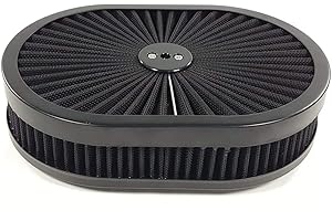 CAIMOTO Washable Oval/Round Filter Flow Air Cleaner Various sizes 6''x2'' / 9" x 2"/ 12" x 2"/ 14" x 3" FOR 5-1/8" Opening Carbs (12×3inch)