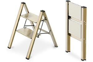 WOA WOA 2 Step Ladder, Foldable Step Stool, Aluminum Lightweight Ladder for Home Kitchen Closet, Anti-Slip Pedals, Ease of Fo