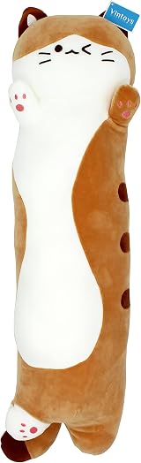 Vintoys Sleeping Cat Long Hugging Pillow 26 Inches Plush Brown Toy
