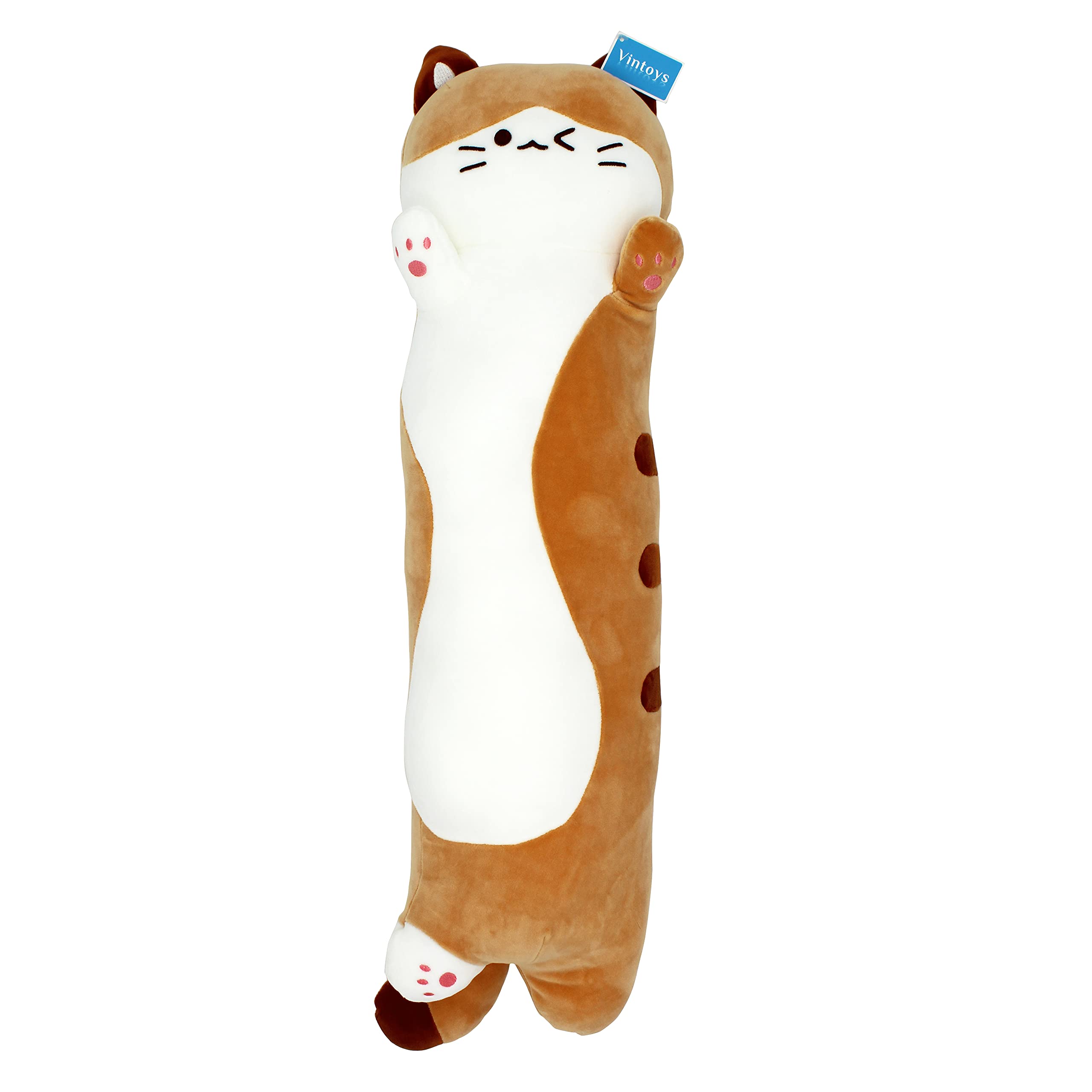 Vintoys Sleeping Cat Long Hugging Pillow Stuffed Animals Plush Soft Toy Brown 26"