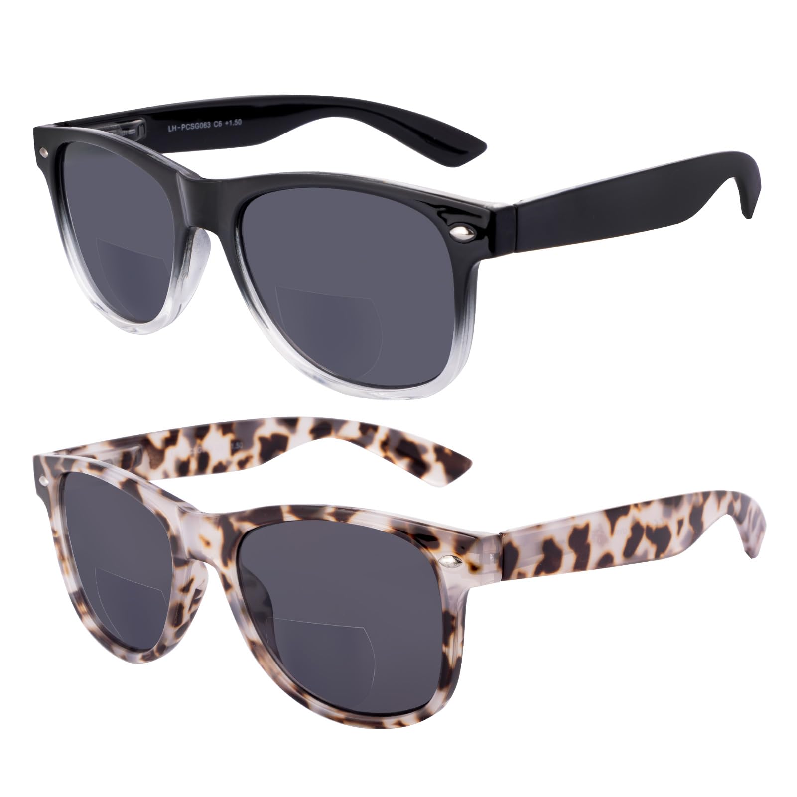 OKH Classic Frame Unisex Bifocal Reading Sunglasses Sun Reader Glasses for Men Women UV400 Outdoor Reading (Black and Transparent+Gray Tortoise +1.5) — image 1