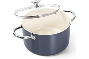 Michelangelo 6 QT Ceramic Stock Pot with Lid, Nonstick Stockpot with Glass Lid, Induction Cooking Pot for Soups, Stews, Oven 