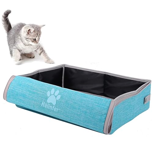 Portable Cat Travel Litter Box with Lid, Collapsible Car Cat