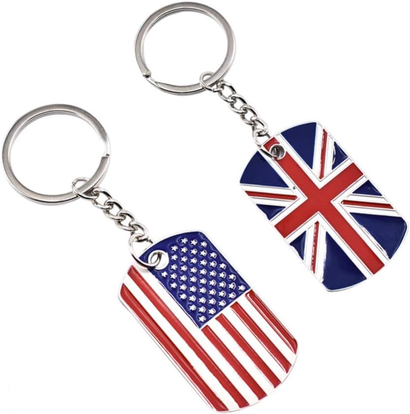American Flag Keychain British Flag Keyring Souvenir Pendant Bag Hanging Ornament Charm for Birthday New Year 2pcs