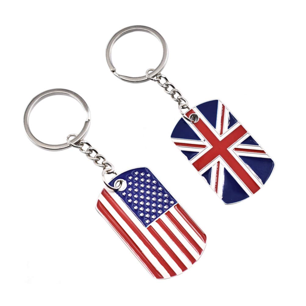 American Flag Keychain British Flag Keyring Souvenir Pendant Bag Hanging Ornament Charm for Birthday New Year 2pcs