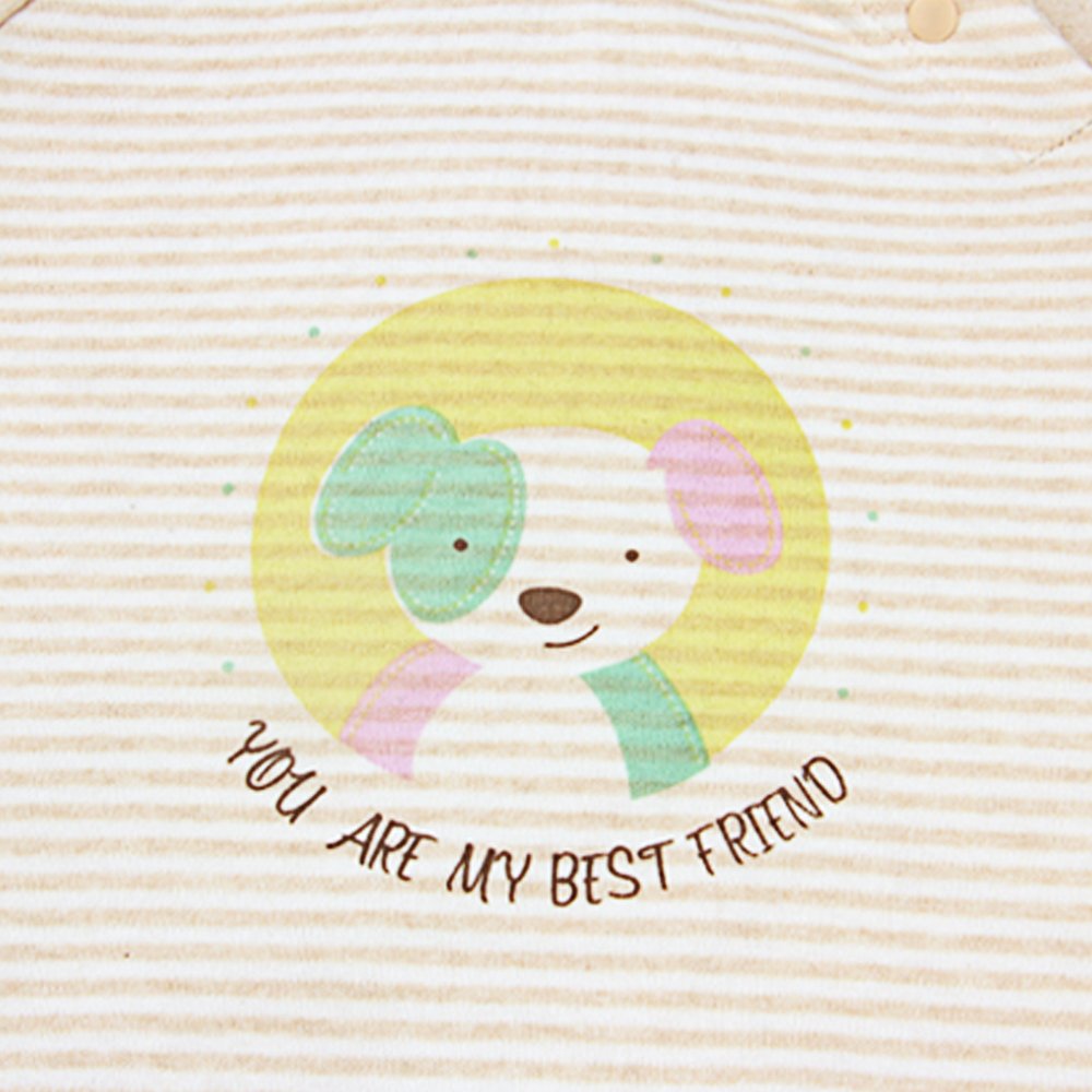 Jane Chen\'s Baby Snap Striped Long Sleeve Onesie Organic Color Cotton Bodysuit (Height 80, Apricot Puppy)