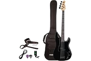 Sawtooth EP Series Electric Bass Guitar with Gig Bag & Accessories, Satin Black w/Black Pickguard