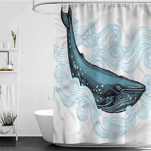 Amazon Com Starsart Shower Curtains Fabric Gray Whale With Striped Wave W60 Inch X L72 Inch With Hooks Included Home Kitchen