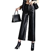 Nexstone Women's Wide Leg Faux Leather Pants High Waist PU Trousers Culottes