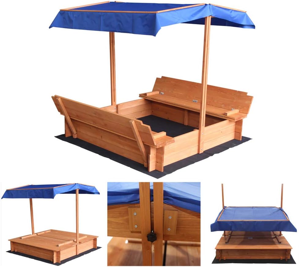 Home Deluxe - Sandkasten Buddelkiste - Mit verstellbarem Dach und Bodenplane - Maße: 130 x 120 x 120 cm - inkl. komplettem Montagematerial