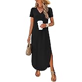 ANRABESS Womens Summer V Neck Short Sleeve Maxi Dresses 2026 Casual Floral Loose Fit Beach Vacation Shirt Dresss with Pockets